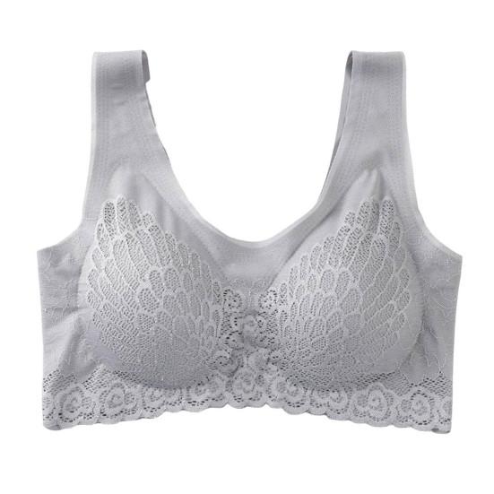 

Женский бюстгальтер среднего возраста на бретелях с цветочной чашкой, хорошее кружево, беспроводной 45355, бесшовный эластичный воздухопроницаемый спортивный пуш-ап M серый