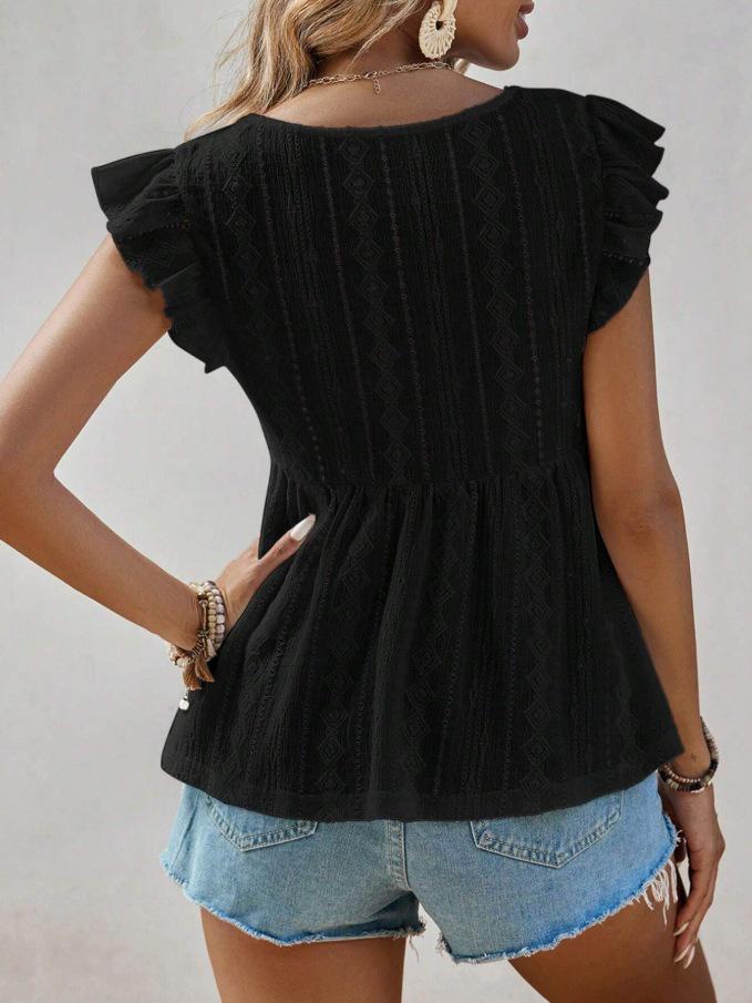 2025 European-American Women's Spring/Summer V-Neck Ruffle Lace Top