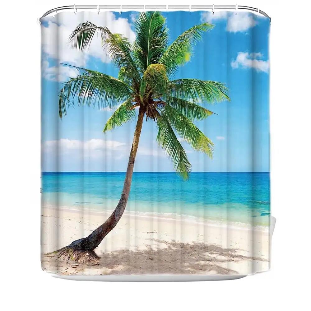 

Beach Photo Real Print Polyester Fabric Shower Curtain, Tropical Ocean Design, 72 x 72 W90XH180cm