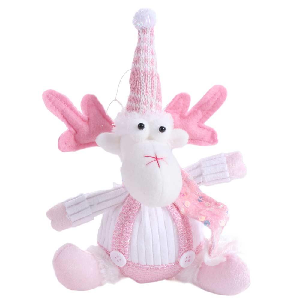 Tabletop Christmas Snowman Realistic Sitting Knitted Elk Snowman Collection Cartoon Christmas Pink Decorations