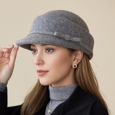 Chapeau Bob à Nœud Mode Française pour Femmes Hiver Chaud Laine Chapeau Bassin Élégant Haut-de-Forme