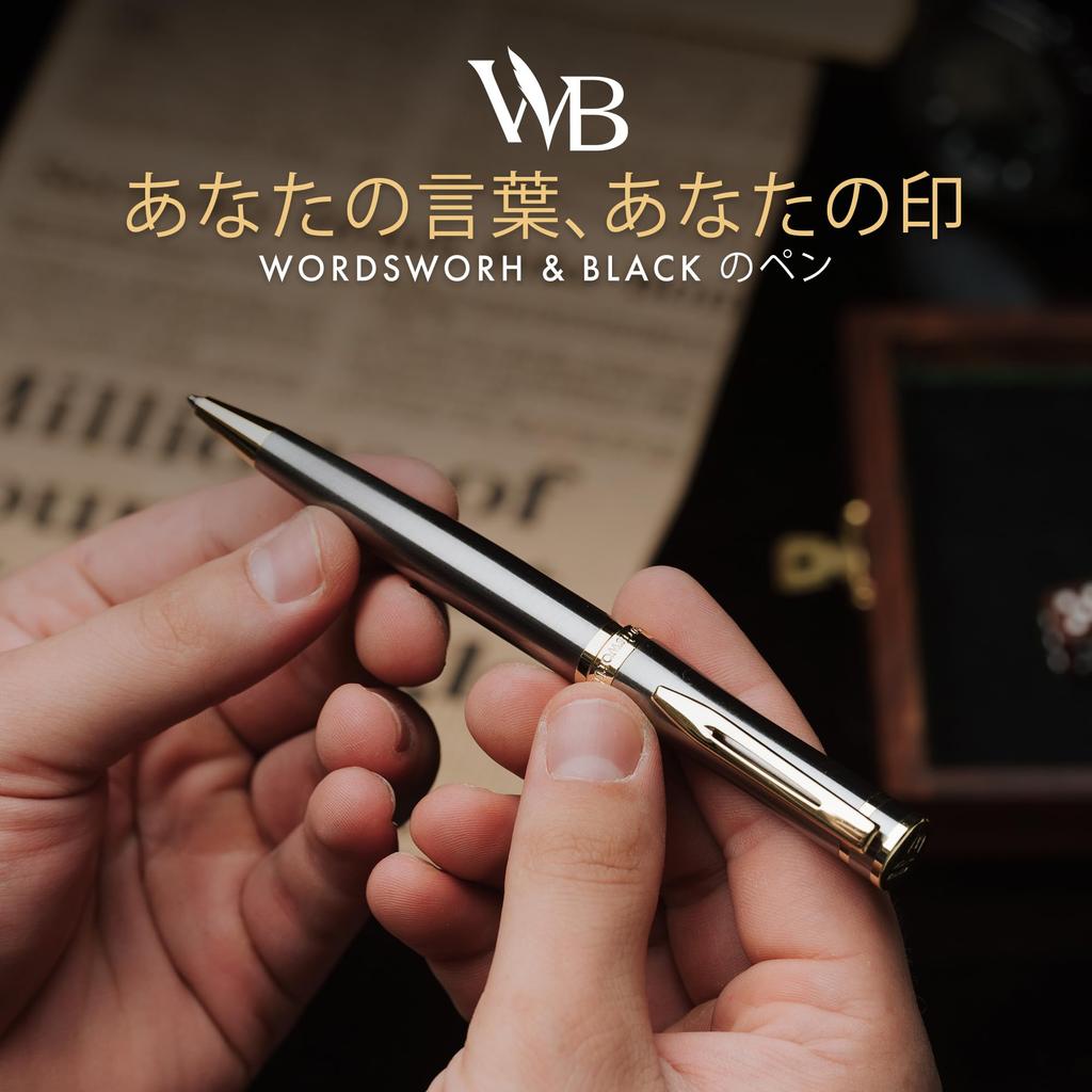 Wordsworth and Black Luxury Ballpoint Pen Set Silver Lacquer with 24K Gold Refillable Fine Gift for Men Ink Awesome Pen for Work - Finish, Nib, &
