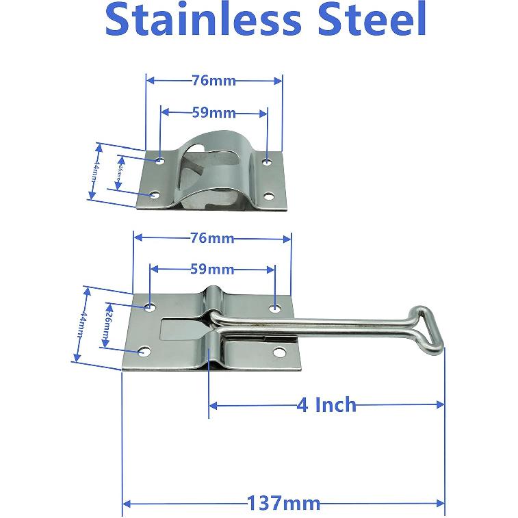 Polished Stainless Steel 4 Inches T Style Entry Door Latch Hardware, Catch Holder For RV Camper Trailer Cargo (1 Pack)