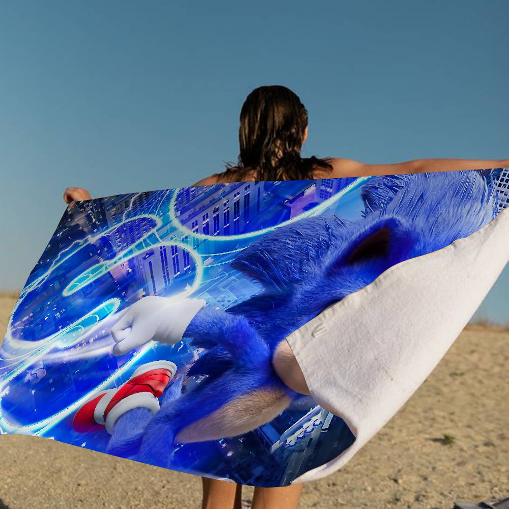 Blue Cartoon Anime Classic Character Hit Movie Sonic Microfiber Printed Beach Towel Mountain Climbing Yoga Beach Swimming