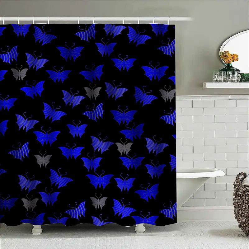 Unique Butterfly Print Shower Curtain Blue Gray Floral Design For Bathroom Decor Waterproof Fabric For Home Use