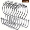 12pcs, Rustproof Stainless Steel S Shape Shower Curtain Hooks Rings, For Bathroom Shower Rod Curtains, Bathroom Accessories
