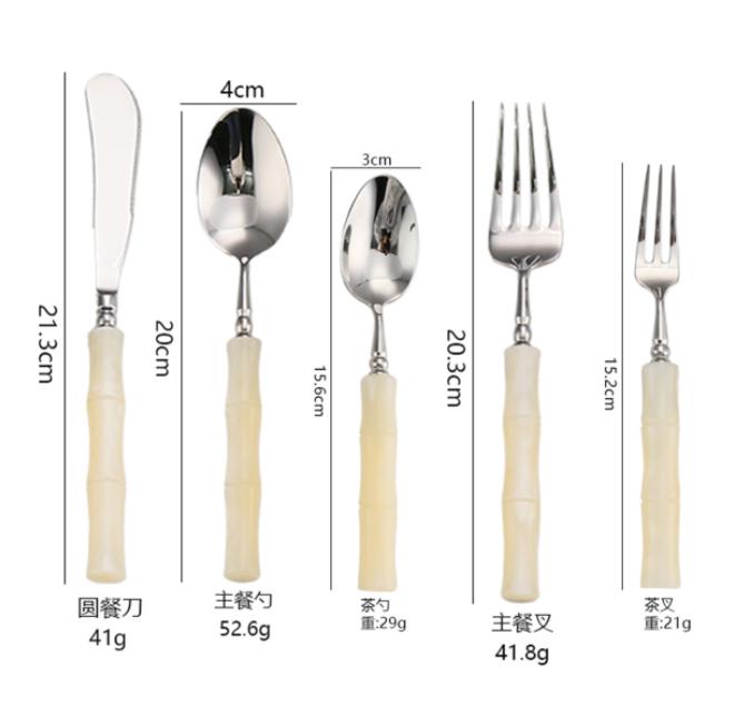 Acrylic bamboo 304 stainless steel tableware set, steak knife, fork, spoon dinnerware set 1pc/5-piece set