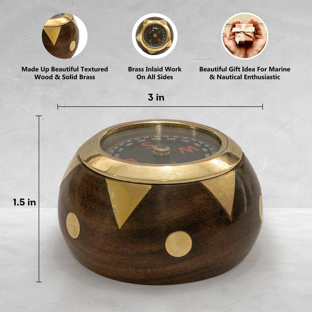 Handtooled Handcrafted Brass & Hardwood Desk Compass - Nautical Collection IM-Q7KL-GSYC