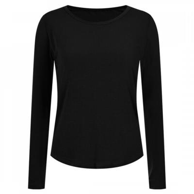 Shop   Women Spandex Silky Long Sleeve Round Neck T shirT Black Dai Wsh 20384