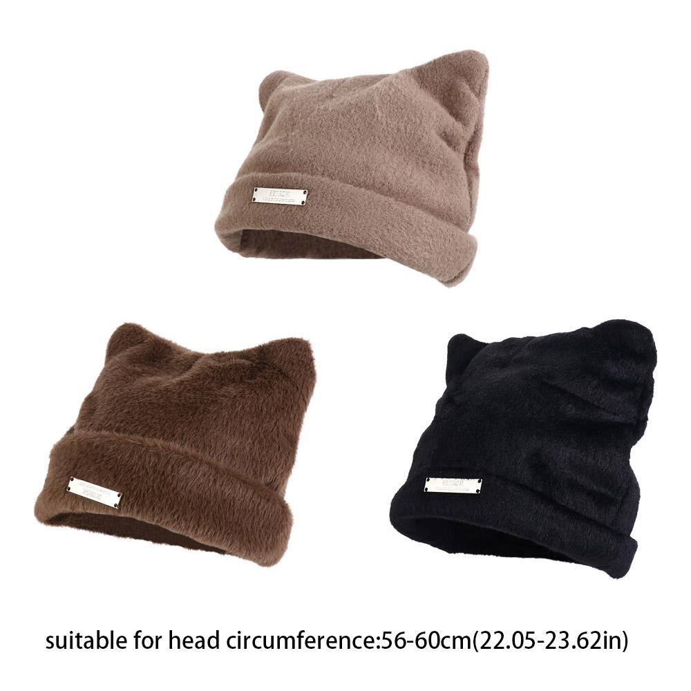 Bear Ears Cat Ears Hat Fluffy Winter Plush Hat Personality Knitted Cap  Female/Girls