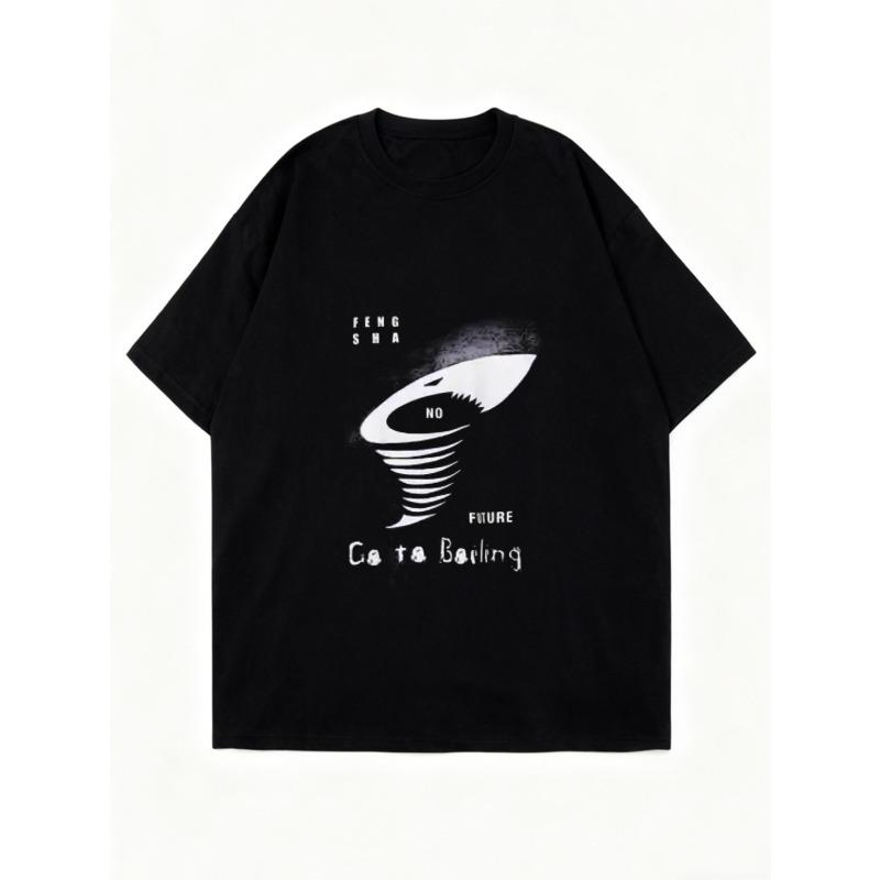 Oversized T-Shirt Black Shark Tornado Graphic Go To Bowling Print Casual Wear for Women