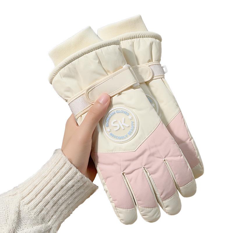 Autumn and Winter Ski Gloves  Outdoor Cycling and Snow Play with Fleece  Thickened Touch Screen Anti Slip Waterproof and Warm for Ladies