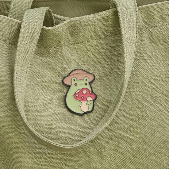 Brooch Pin, Frog Mushroom Design Lapel Pin, Enamel Glaze Bright Color Badge with Standard Safety Pin, Versatile Badge for Clothing Bags Hats Shoes