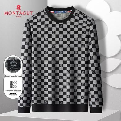 Montagut Men's Checkboard Jacquard Round Neck Sweatshirt