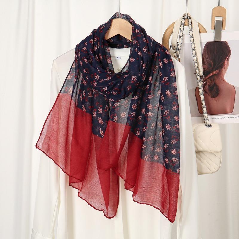 

Literary and artistic Mori girl scarf floral contrasting long scarf Bali yarn long thermal yarn 180*50cm
