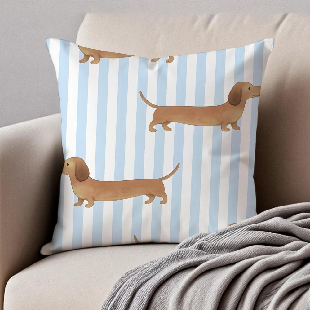 CUTE Dachshunds Cushion Cover Pillowcase Antidustmite Invisible Zipper Short Plush Sofa Cushion