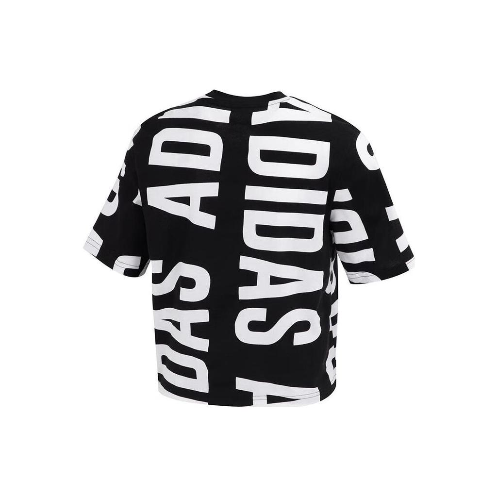 Adidas Allover Print Logo Crew Neck T-Shirt Women Tops Black HC9161