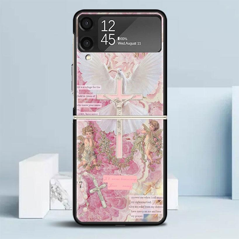 

Bible Angel Black Cover for Samsung Galaxy Z Flip 7 6 5 4 3 5G Phone Case Flip7 Flip6 Flip5 Flip4 Flip3 Pattern Case Galaxy Z Fl Samsung Z Flip 6
