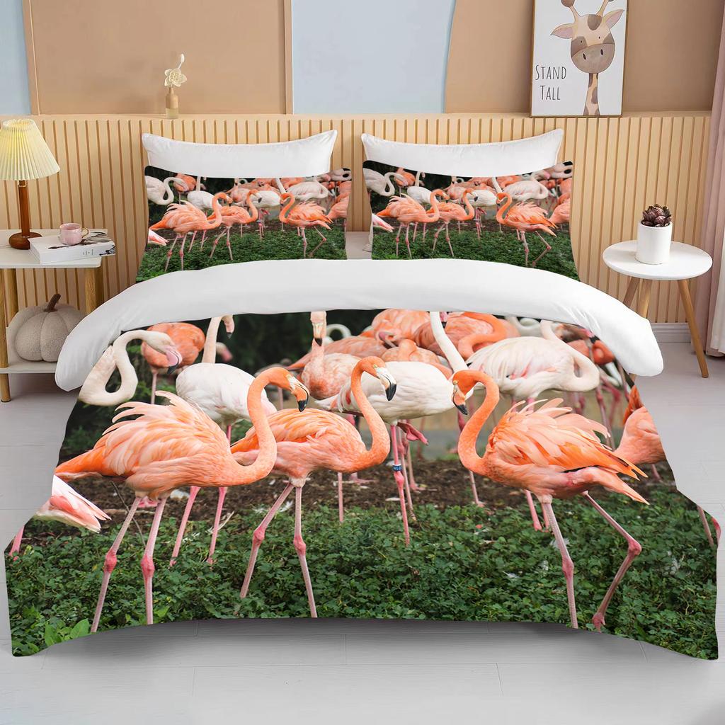 Flamingo cartoon cute bear kawaii Christmas gift king size double bed children's bedding microfiber or polyester duvet cover set