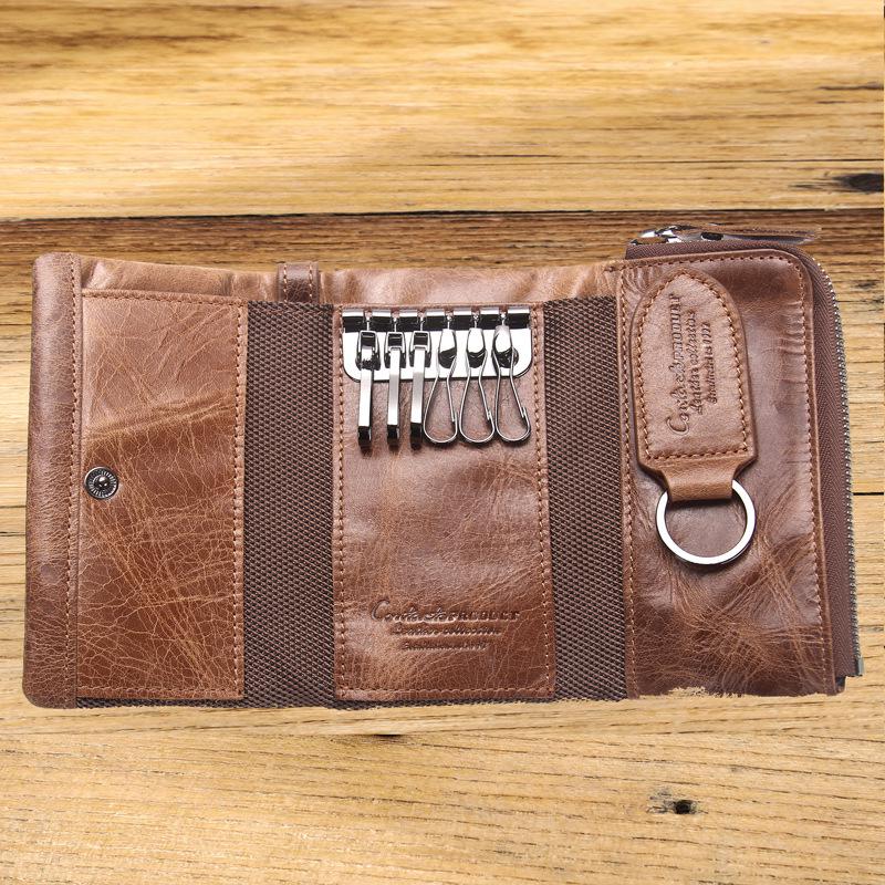 Black Angel Men's Genuine Leather Tri-fold Wallet with Key Holder and Coin Purse