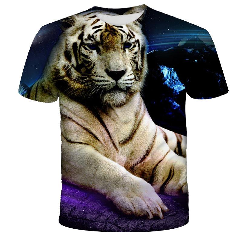 Children's Harajuku Style Colorful 3D T-Shirt, Animal King, Lion, Tiger, Wolf, Flame, Galaxy Print, Fashion Top for Boys