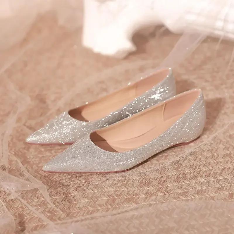 Woman Flats Gold Wedding Bride Shoe Pointed Toe Sexy Shoes For Women High Quality Fashion Novelties Offer 39 Genuine Mark On