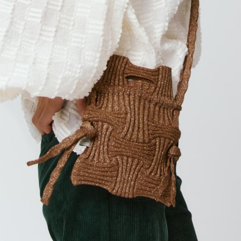 Pleatsmama Mini Crossbow Bag Glitter Camel