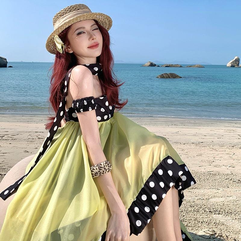 

Holiday Irregular Tube Top Polka Dot Dress Women s Summer South East Asia Island Wear Beautiful Beach Dress XL