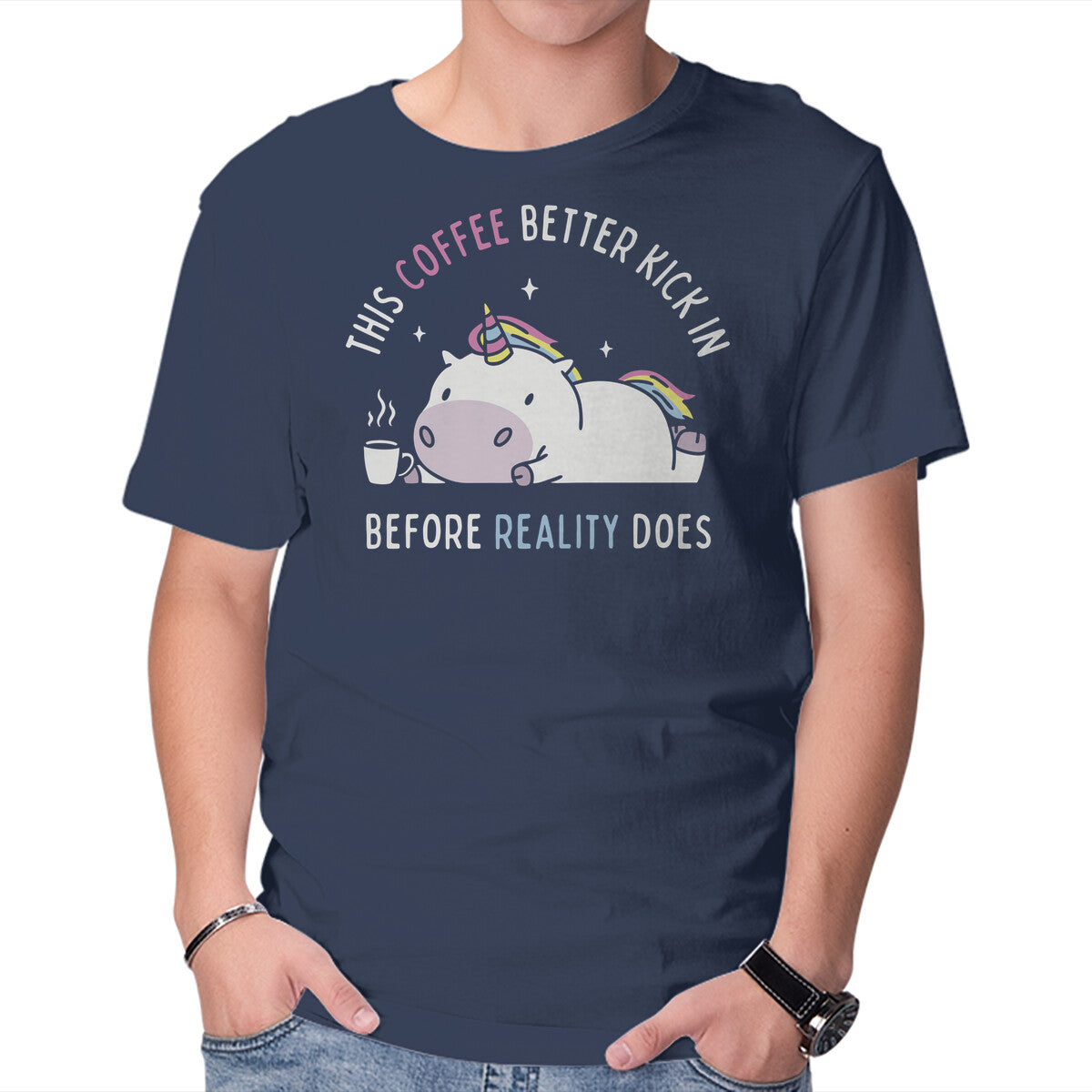 Unisex Crew Neck T-Shirt Coffee Before Reality Graphic Short Sleeve Casual Tee XXL