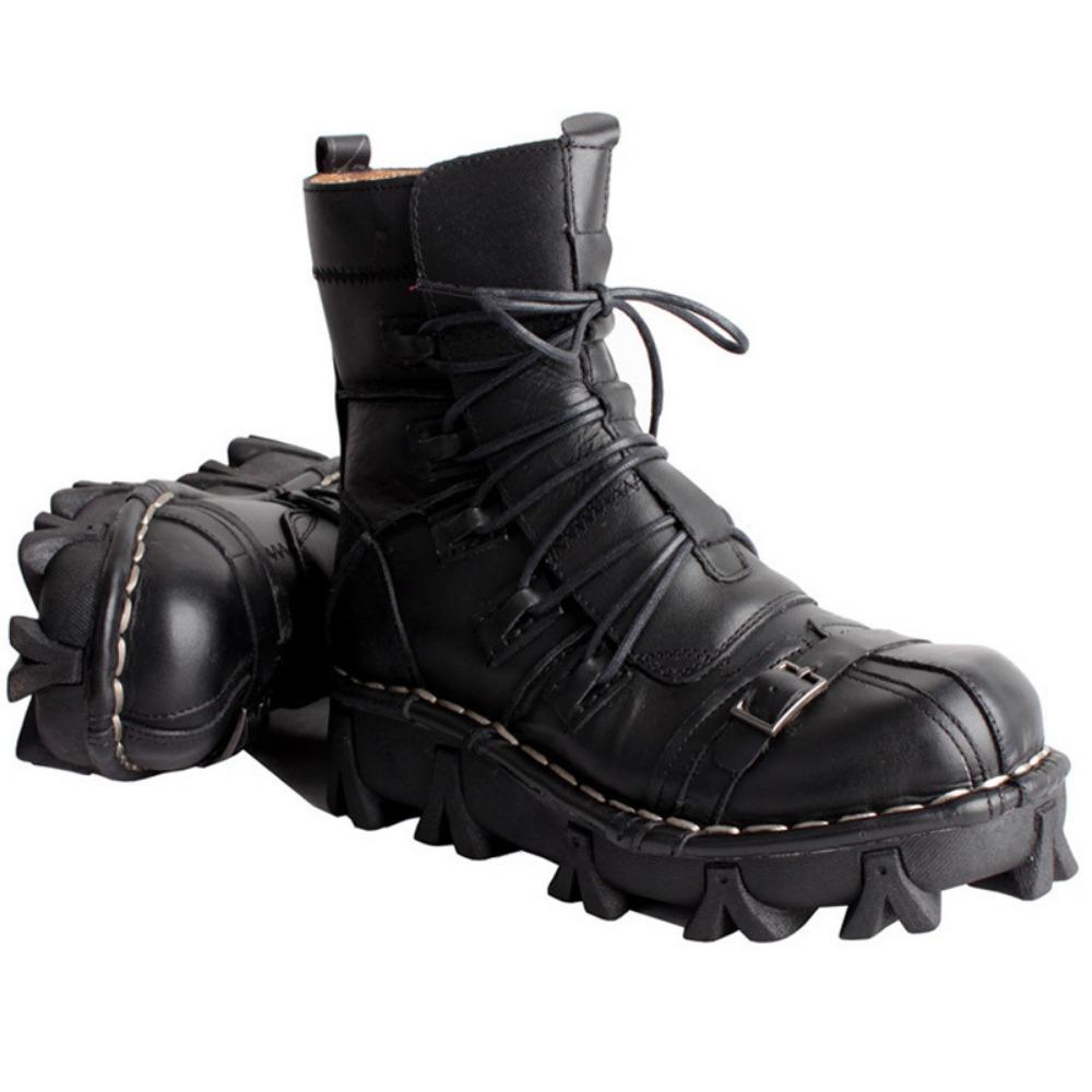 Autumn and Winter Men's Leather High Top Desert Short Boots, Motorcycle Boots, Thick Soled Punk Leather Boots
