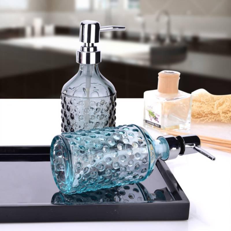 Hand Glass Modern Soap Dispenser 400ml Pump Decorative Embossed Design Household