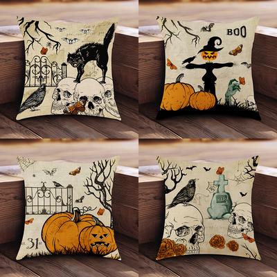 45X45Cm Single Pillow Case Without Pillow Insert Halloween Pumpkin Linen Print Throw Pillow Cover Home Bedhead Cushion