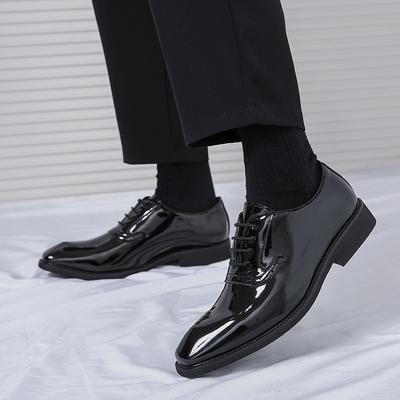 Pointed Leather Shoes British Business Dress Large Size Patent Leather Glossy Casual Shoes