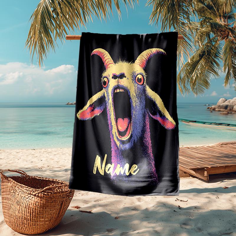 Custom Name Ultra-Soft Beach Towel with Goat Theme,Ideal for Pool - Camping, Diving - Perfect Travel Essential, Vibrant Beach Towel.