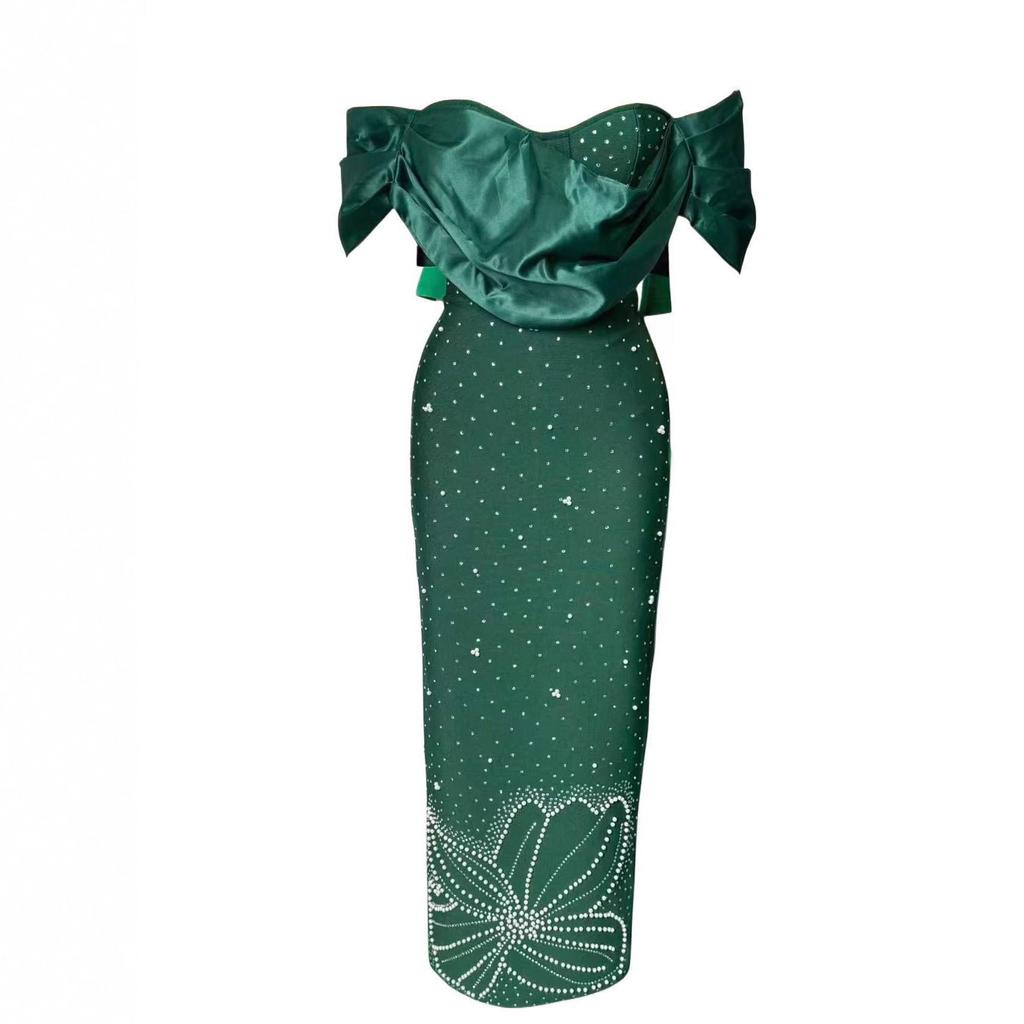 Elegant Rhinestone One-Shoulder Bandage Dress for Women - Exquisite High-End Formal Gown for Parties and Banquets