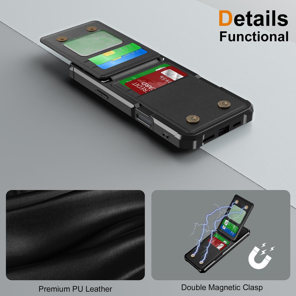 For iPhone 16 Pro Case Card Slot Kickstand PU+TPU Phone Cover