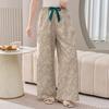 Cotton Silk Family Spring and Autumn Women's Cotton Silk Pajama Pants Wide-leg Pants Thin Artificial Cotton Can Be Worn Outside Casual Home Pants