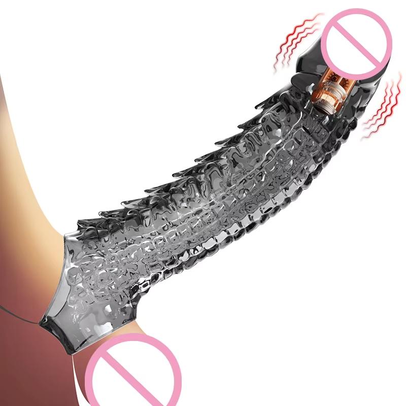 Rękaw na penisa Ultra-miękki Wielokrotnego użytku Pierścień wibrator kulkowy Przezroczysty Pierścień na penisa Przedłużacz Powiększalnik dla Par Mężczyzn Wibrujące dildo Zabawki erotyczne