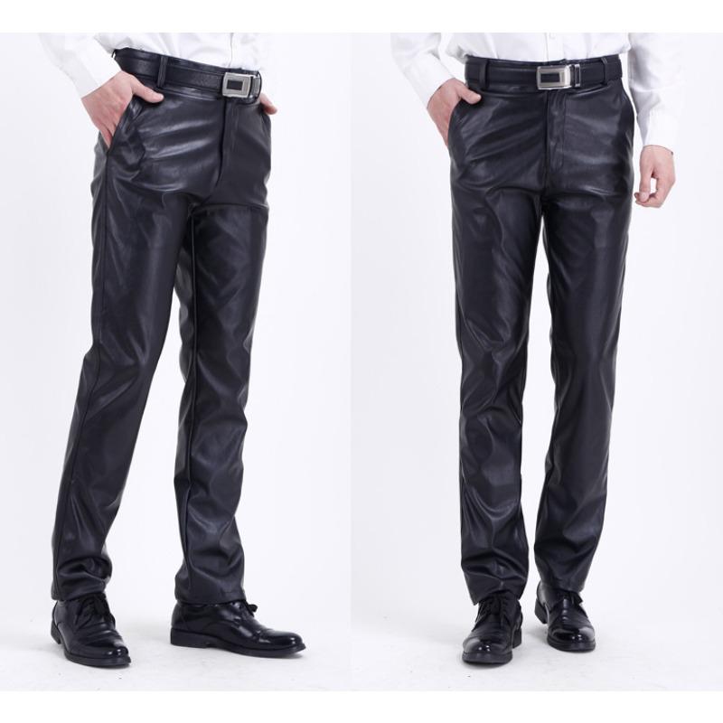 Mens Loose Thin Pu Leather Casual Waterproof Stain Resistant Work Long Pants