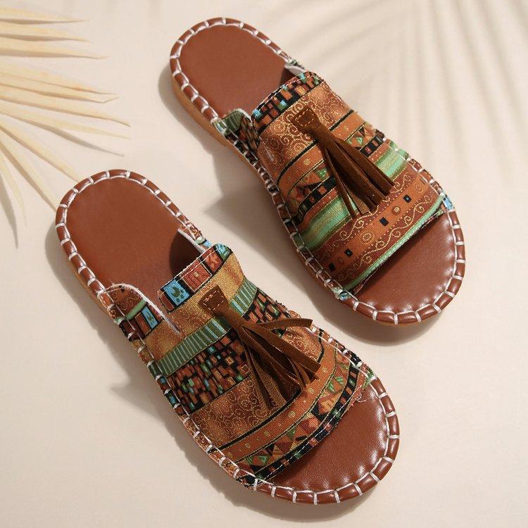Large Size Flat Slippers Women's Summer New Fringed Beach Women's Shoe Size