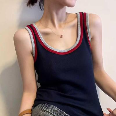 Koreanisches ärmelloses Tanktop im Colorblock-Design mit Brustpolstern - Vielseitige Damen-Oberbekleidung