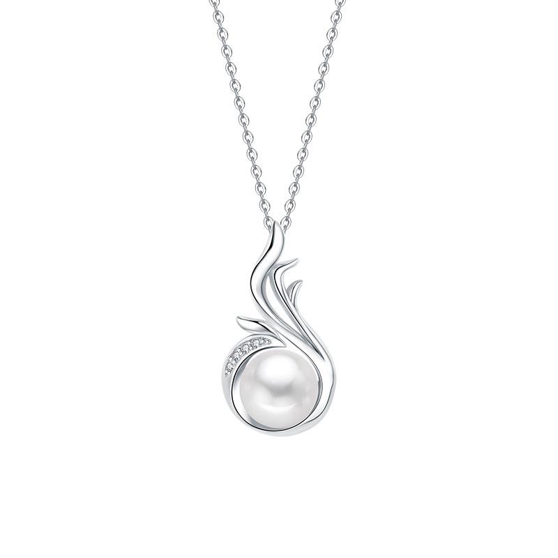 Elegant S925 Sterling Silver Pearl Necklace with Phoenix Zircon Pendant 925 Silver