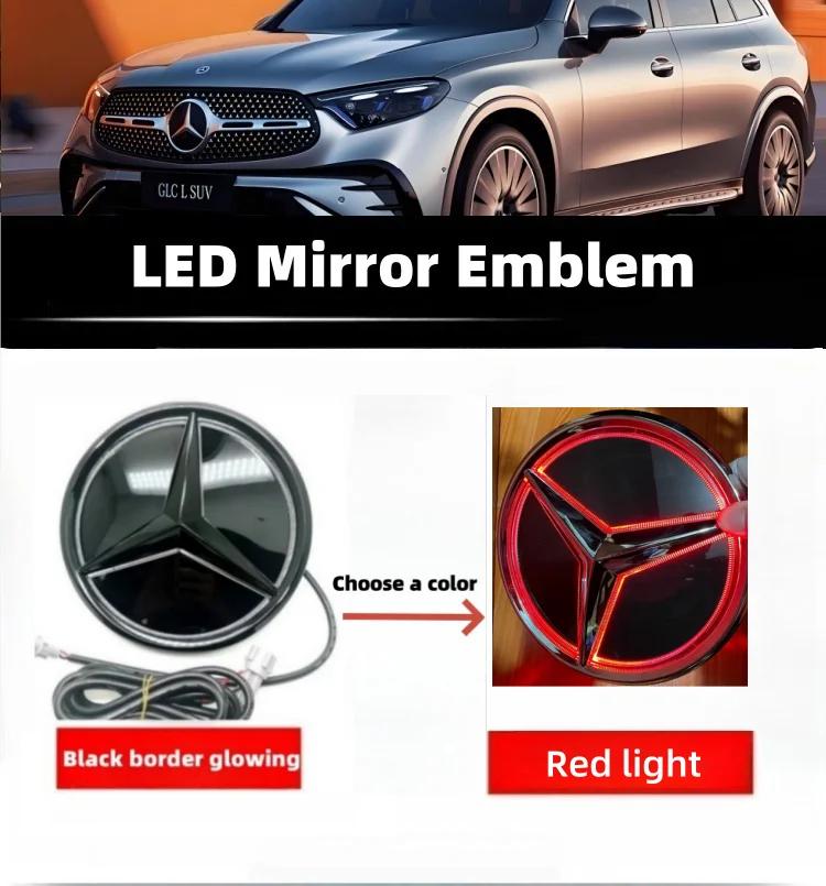 2025 Hot Mercedes Benz W205 W212 W213 W204 ML W166 CLA C117 W176 W177 E GLK GLA GLC GLE car grille badge, 3D mirror front LED li