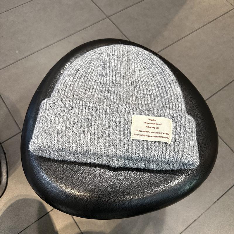 Knitted Hat for Women In Autumn and Winter Korean Ins Style Fashion Letter Label Wool Blended Thick Warm and Cold Pullover Hat