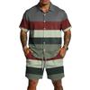 Herren Kurzarm Hemd mit Knöpfen und Shorts Set Lässiges Gestreiftes Zweiteiliges Outfit Entspannte Passform Sommerkleidung für Herren