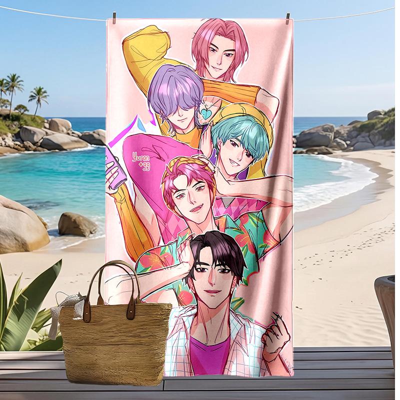 Kpop Lovci Démonů Potiskovaný Plážový Ručník, Velký Absorpční Rychleschnoucí Ručník pro Letní Venkovní Plavání