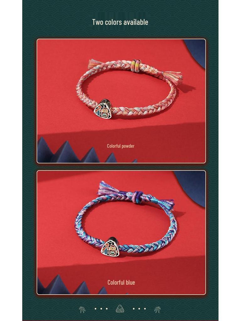 Drachenknoten S925 Silber Fu Glücksbringer Buntes Seil Armband - Frühlingsfest Geschenk für Studenten & Paare