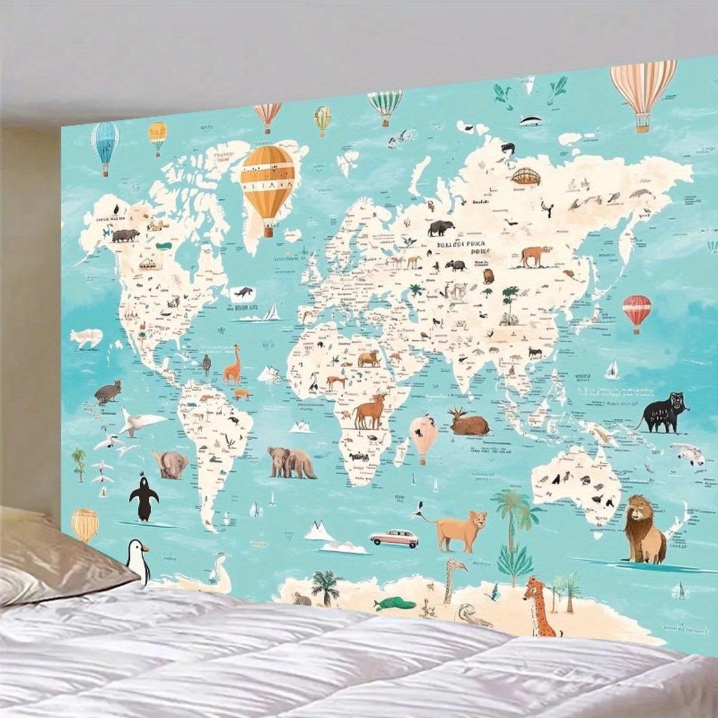 World Map Background Fabric, Durable Polyester Material, Suitable for Indoor and Outdoor Use, Birthday, Christmas, Etc.