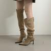 New products in the year, two-wear Korean version of pointed suede folding stiletto over the knee boots, versatile side zipper boots