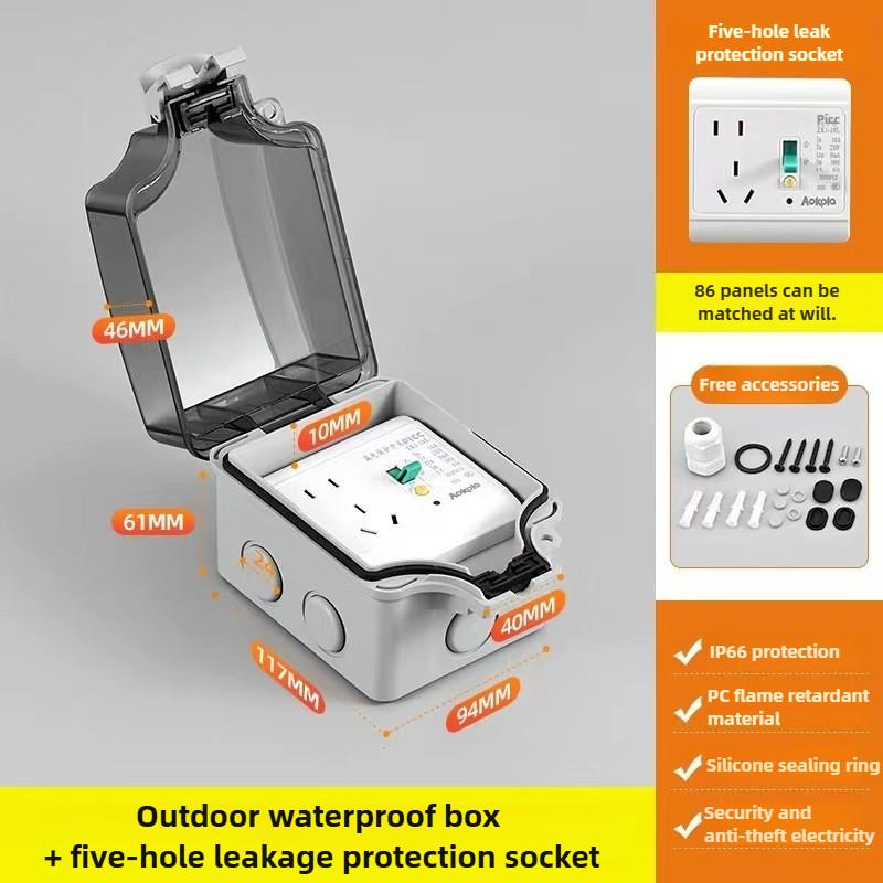 Integrated Surface-Mount Outdoor Waterproof Socket Power Switch Outdoor and Open Areas 5-Hole Socket Rainproof Box
